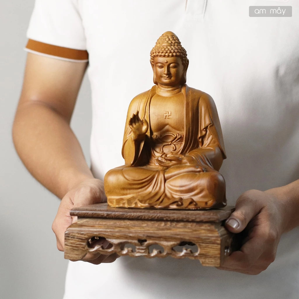 Tượng Phật A Di Đà gỗ Bách Decor trưng bày bàn thờ, phòng thờ, góc tu tập