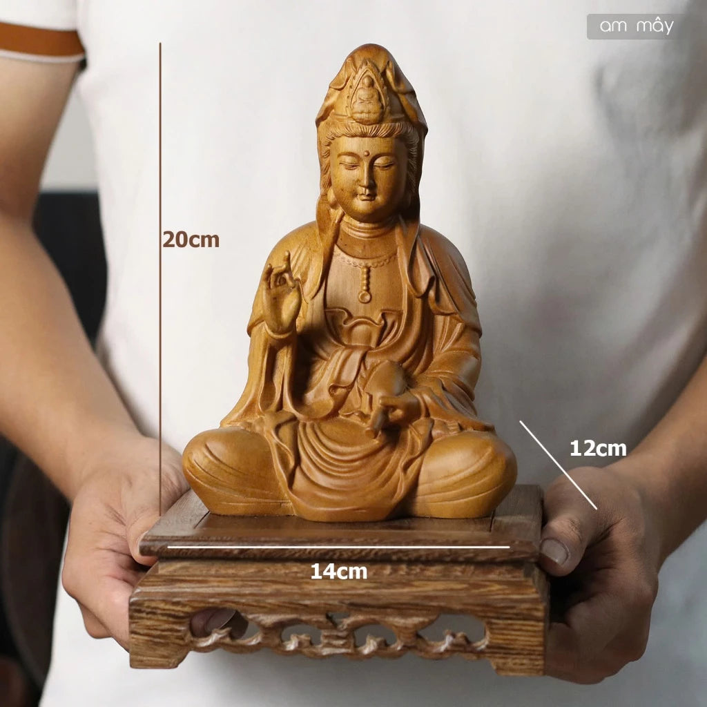 Tượng Quan Âm Bồ Tát gỗ Bách Decor Phật giáo, trưng bày bàn thờ, phòng thờ, góc tu tập