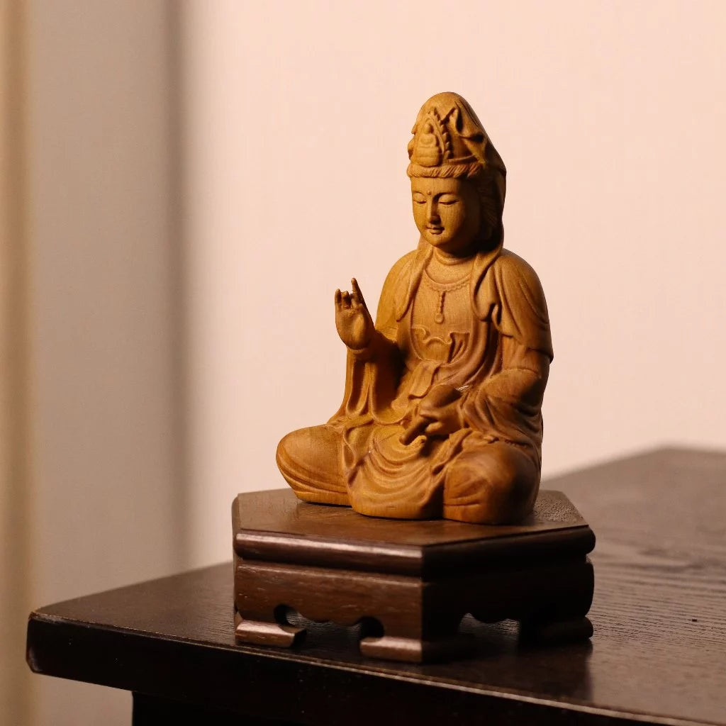 Tượng Quan Âm Bồ Tát gỗ Bách Decor Phật giáo, trưng bày bàn thờ, phòng thờ, góc tu tập