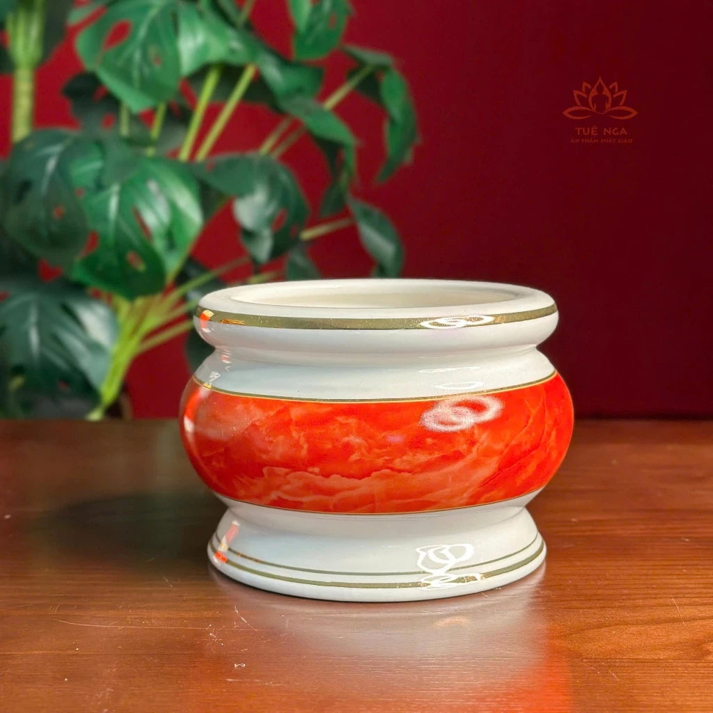 Bộ đồ thờ gốm sứ vân đá Đỏ cao cấp, bộ đồ thờ gia tiên, đồ thờ thần tài - Tuệ Nga