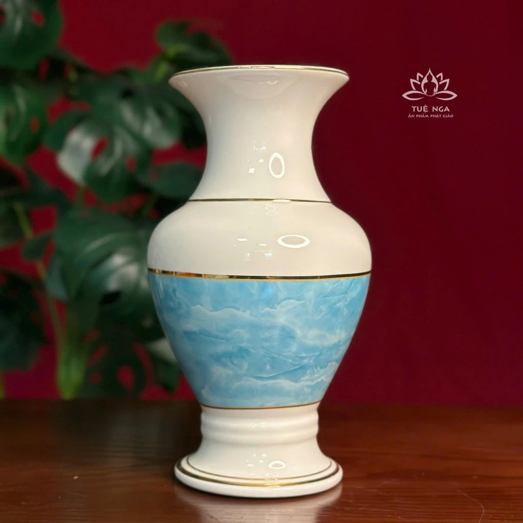 Bộ đồ thờ gốm sứ vân đá Xanh cao cấp, bộ đồ thờ gia tiên, đồ thờ thần tài - Tuệ Nga