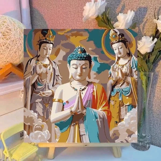 [Tam Thánh Tây Phương] Tranh Số Hoá Phật giáo đã căng khung 20x20cm