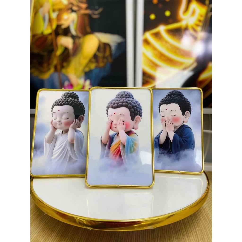 Bộ 3 khung tranh để bàn “Tam Không" – Tranh Tam Phật Bé Dễ Thương