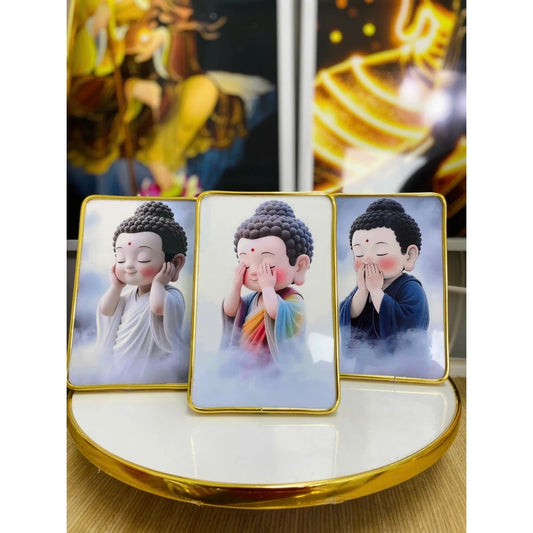 Bộ 3 khung tranh để bàn “Tam Không" – Tranh Tam Phật Bé Dễ Thương