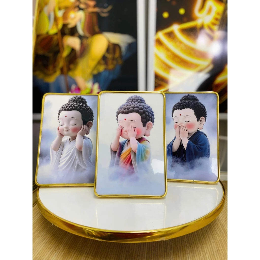 Bộ 3 khung tranh để bàn “Tam Không" – Tranh Tam Phật Bé Dễ Thương