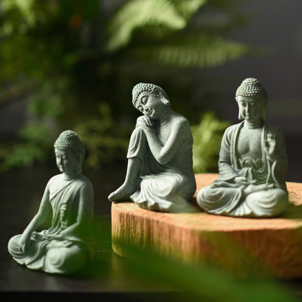 Bộ 3 Tượng Phật Thích Ca Mâu Ni Mini Đá Xanh- Tam Tịnh Tâm Decor
