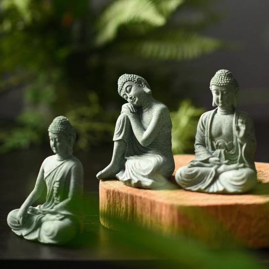 Bộ 3 Tượng Phật Thích Ca Mâu Ni Mini Đá Xanh- Tam Tịnh Tâm Decor