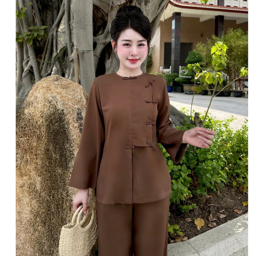 TT99 - Pháp phục, đồ lam truyền thống dáng vạt hò cổ tròn dài tay
