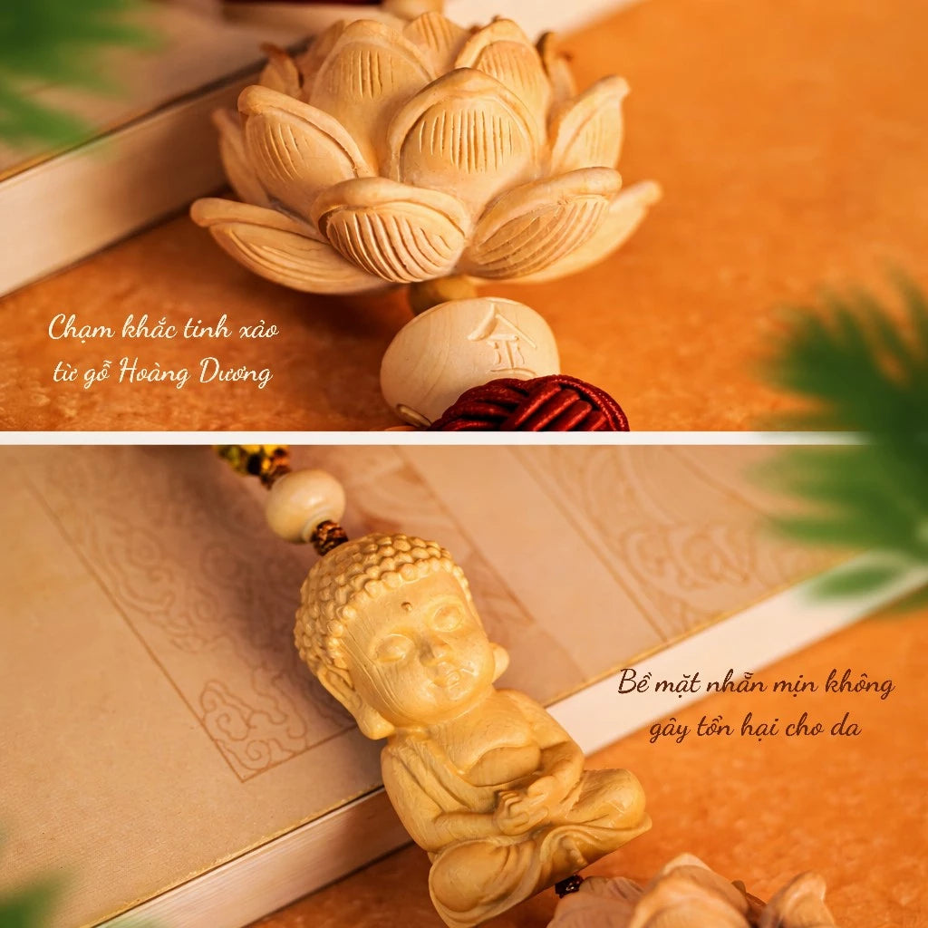 Khánh Treo Gương Xe Ô Tô Liên Hoa Tượng Phật Chữ Phúc Gỗ Hoàng Dương