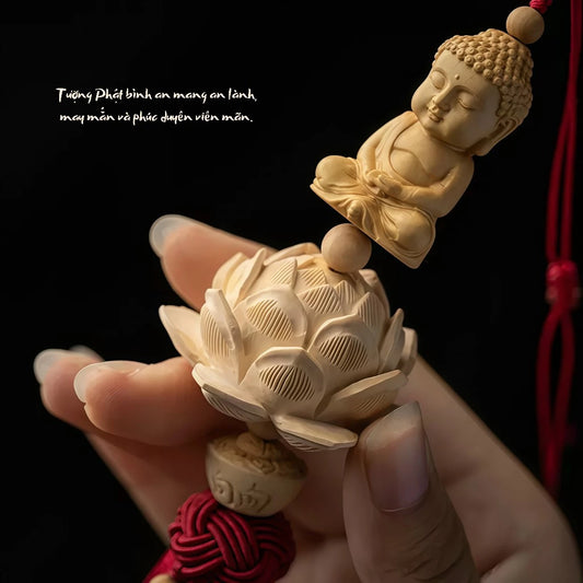 Khánh Treo Gương Xe Ô Tô Liên Hoa Tượng Phật Chữ Phúc Gỗ Hoàng Dương