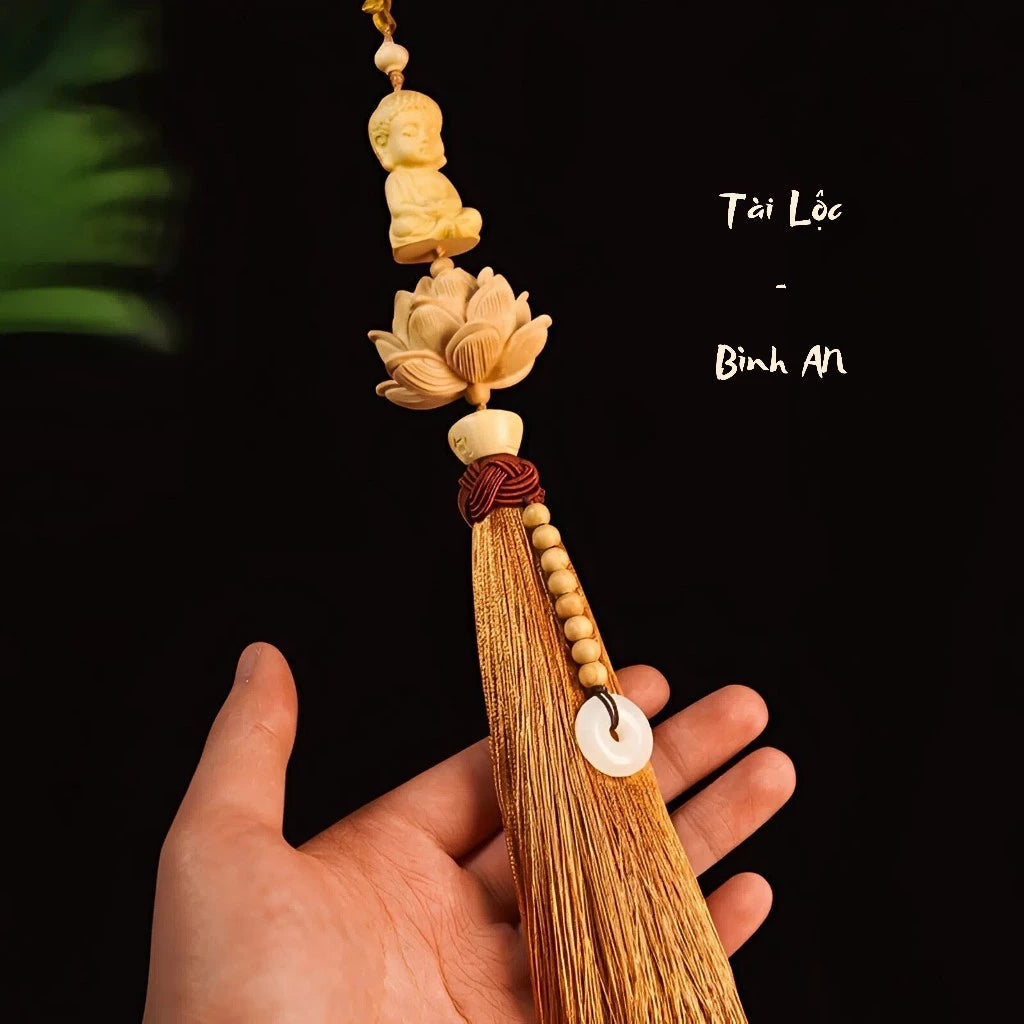 Khánh Treo Gương Xe Ô Tô Liên Hoa Tượng Phật Chữ Phúc Gỗ Hoàng Dương