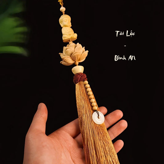 Khánh Treo Gương Xe Ô Tô Liên Hoa Tượng Phật Chữ Phúc Gỗ Hoàng Dương