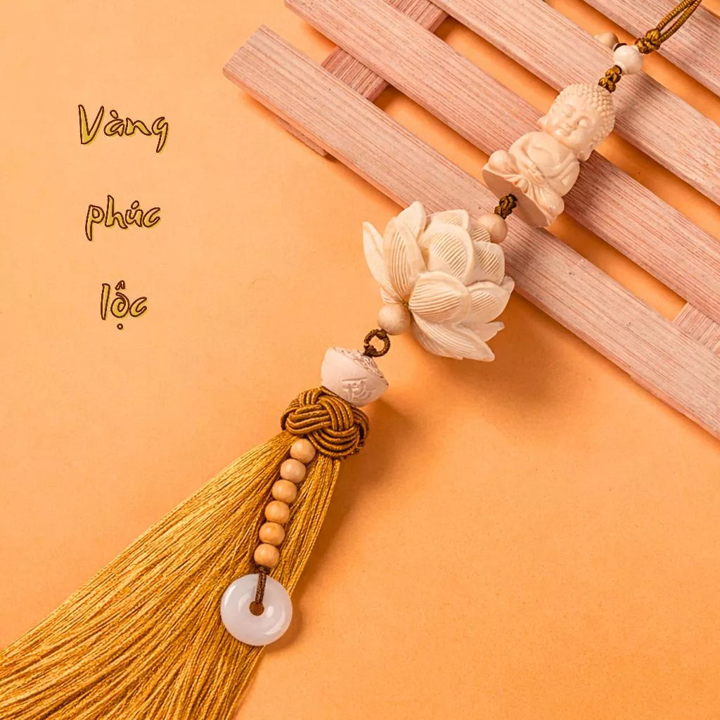 Khánh Treo Gương Xe Ô Tô Liên Hoa Tượng Phật Chữ Phúc Gỗ Hoàng Dương