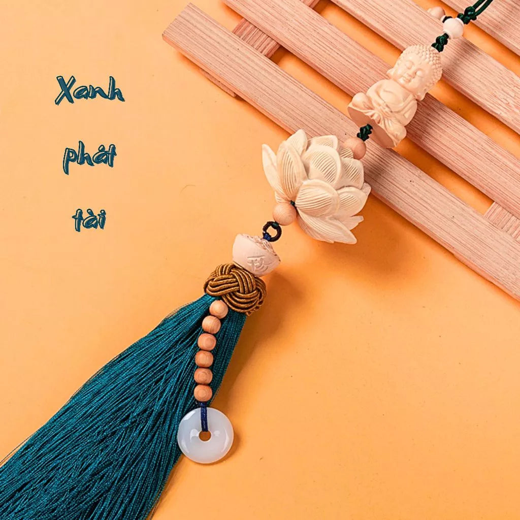 Khánh Treo Gương Xe Ô Tô Liên Hoa Tượng Phật Chữ Phúc Gỗ Hoàng Dương