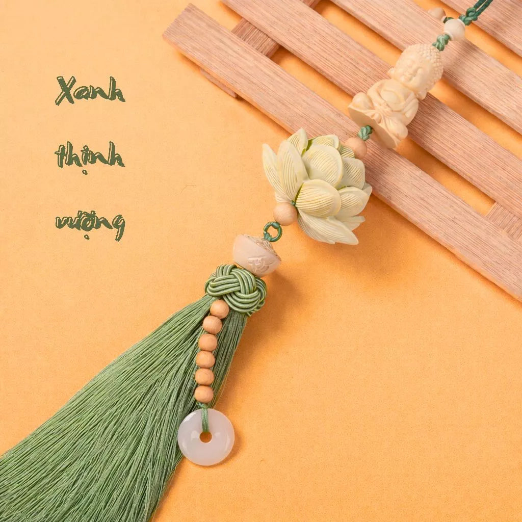 Khánh Treo Gương Xe Ô Tô Liên Hoa Tượng Phật Chữ Phúc Gỗ Hoàng Dương