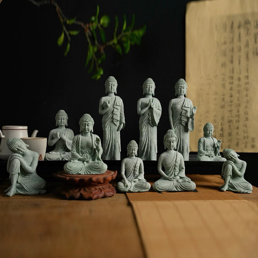 Bộ 3 Tượng Phật Thích Ca Mâu Ni Mini Đá Xanh- Tam Tịnh Tâm Decor