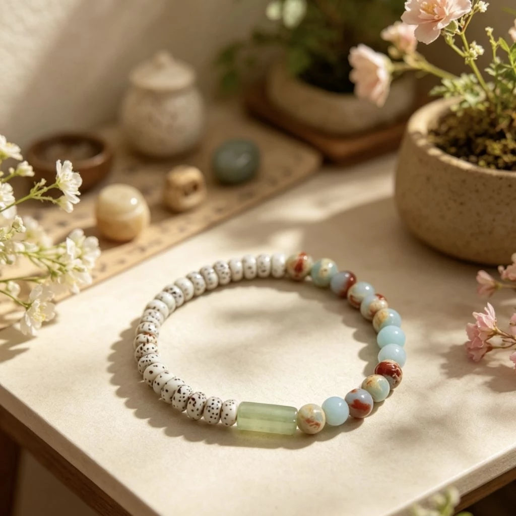 B05 - Vòng tay hạt bồ đề tinh nguyệt tự nhiên phối đá Thọ Sơn - Tặng túi gấm