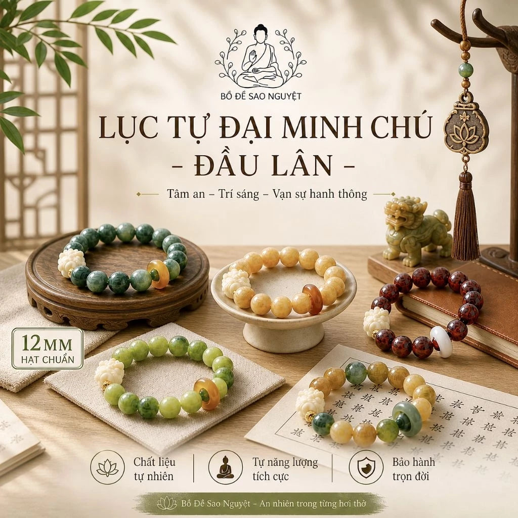 B56 - Vòng Tay Hạt Bồ Đề Tự Nhiên Khắc Lục Tự Đại Minh Chú Omani 12mm - Tặng Kèm Túi Gấm