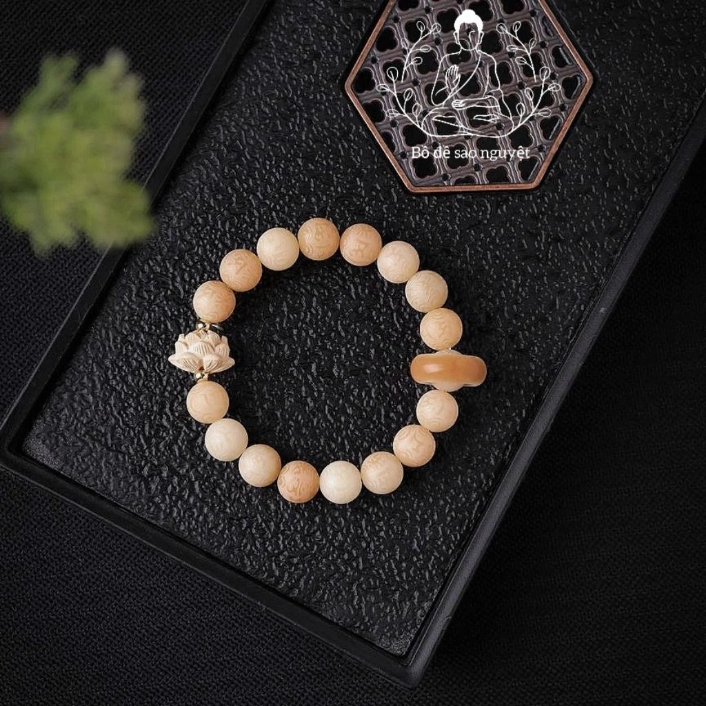 B62 - Vòng Tay Hạt Bồ Đề Hoa Sen Khắc Lục Tự Đại Minh Chú Omani 10mm - Tặng Kèm Túi Gấm
