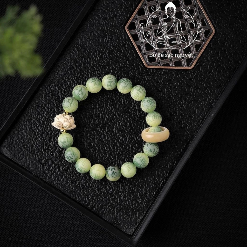 B62 - Vòng Tay Hạt Bồ Đề Hoa Sen Khắc Lục Tự Đại Minh Chú Omani 10mm - Tặng Kèm Túi Gấm