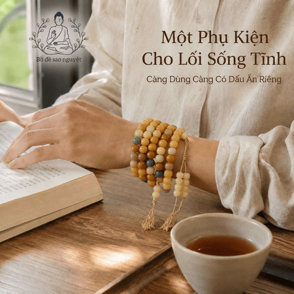 B34 - Chuỗi 108 Hạt Bồ Đề Thuần Cao Cấp - Tặng túi gấm
