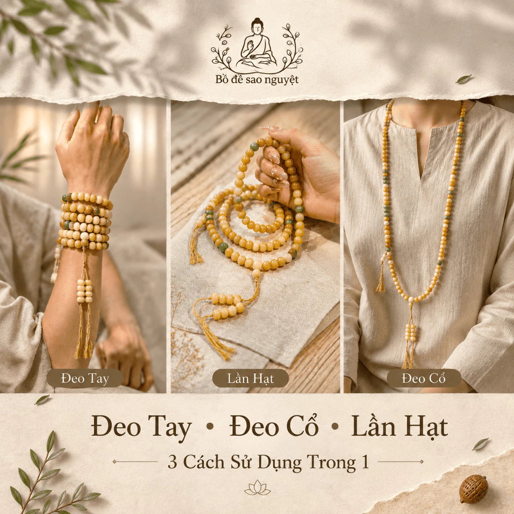 B34 - Chuỗi 108 Hạt Bồ Đề Thuần Cao Cấp - Tặng túi gấm