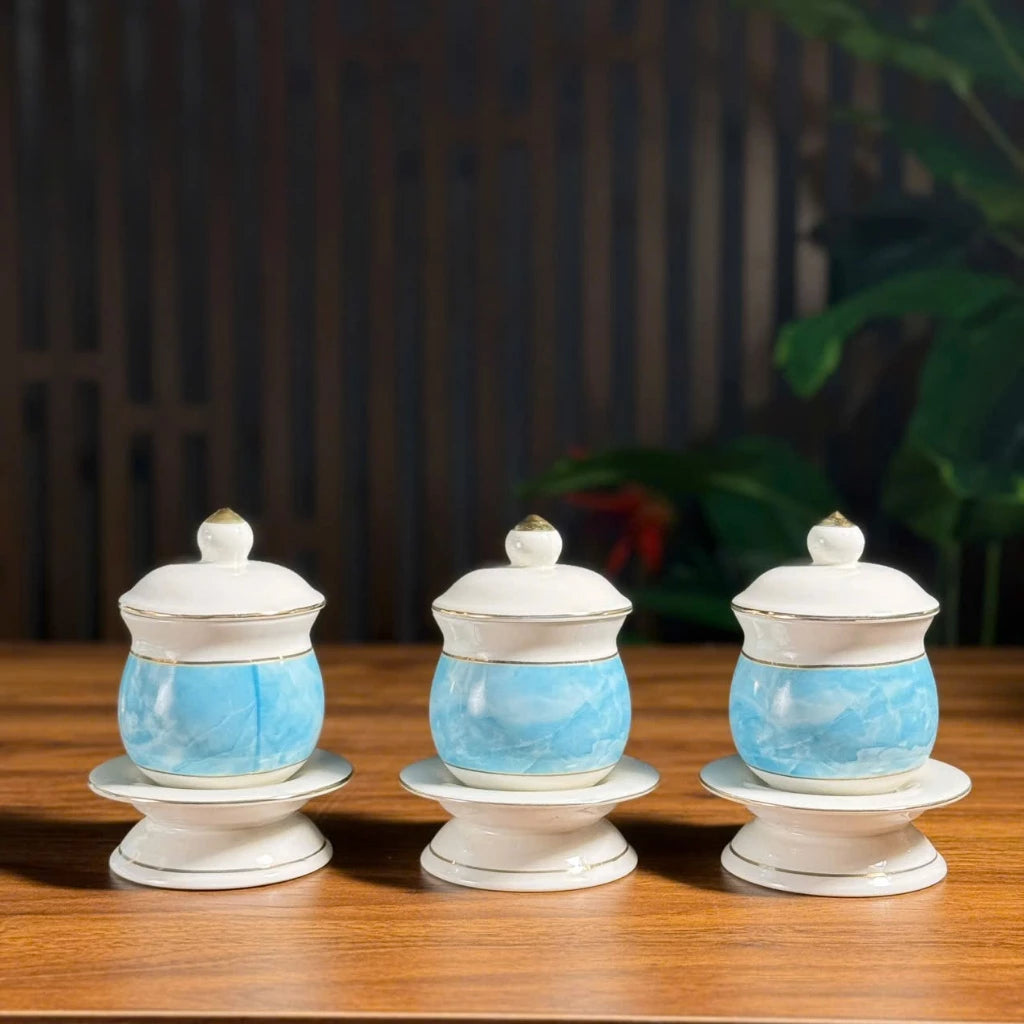 Bộ đồ thờ gốm sứ vân đá Xanh cao cấp, bộ đồ thờ gia tiên, đồ thờ thần tài - Tuệ Nga