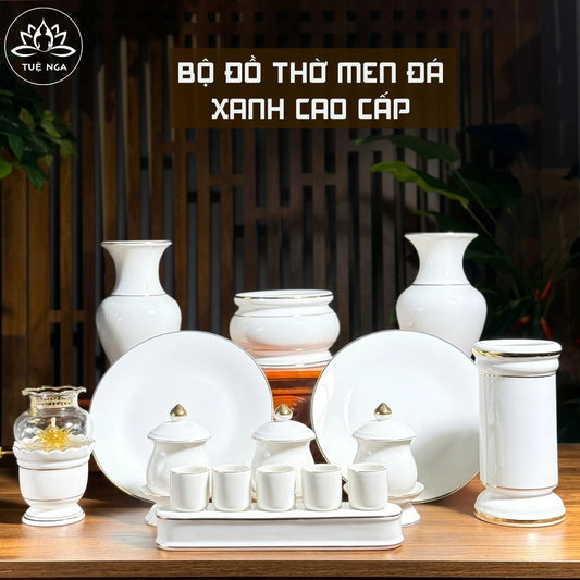 Bộ đồ thờ gốm sứ vân đá Trắng cao cấp, bộ đồ thờ gia tiên, đồ thờ thần tài - Tuệ Nga