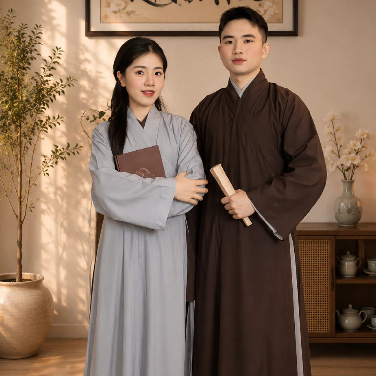 Áo Tràng Phật Tử Đi Lễ Chùa, Tu Tại Gia Nam Nữ - Vải Kate Lụa Mềm