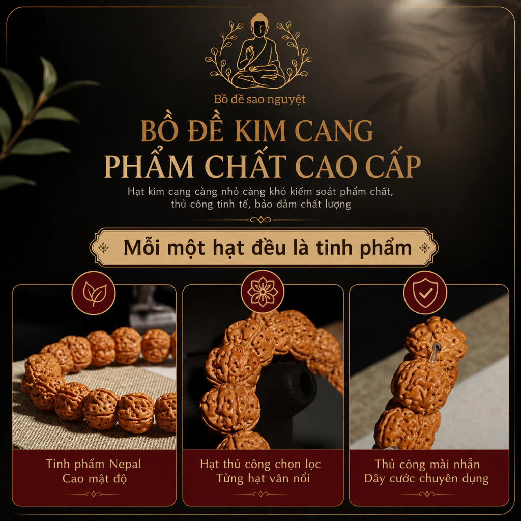B64 – Vòng Tay Bồ Đề Kim Cang 12mm - Tặng Túi Gấm