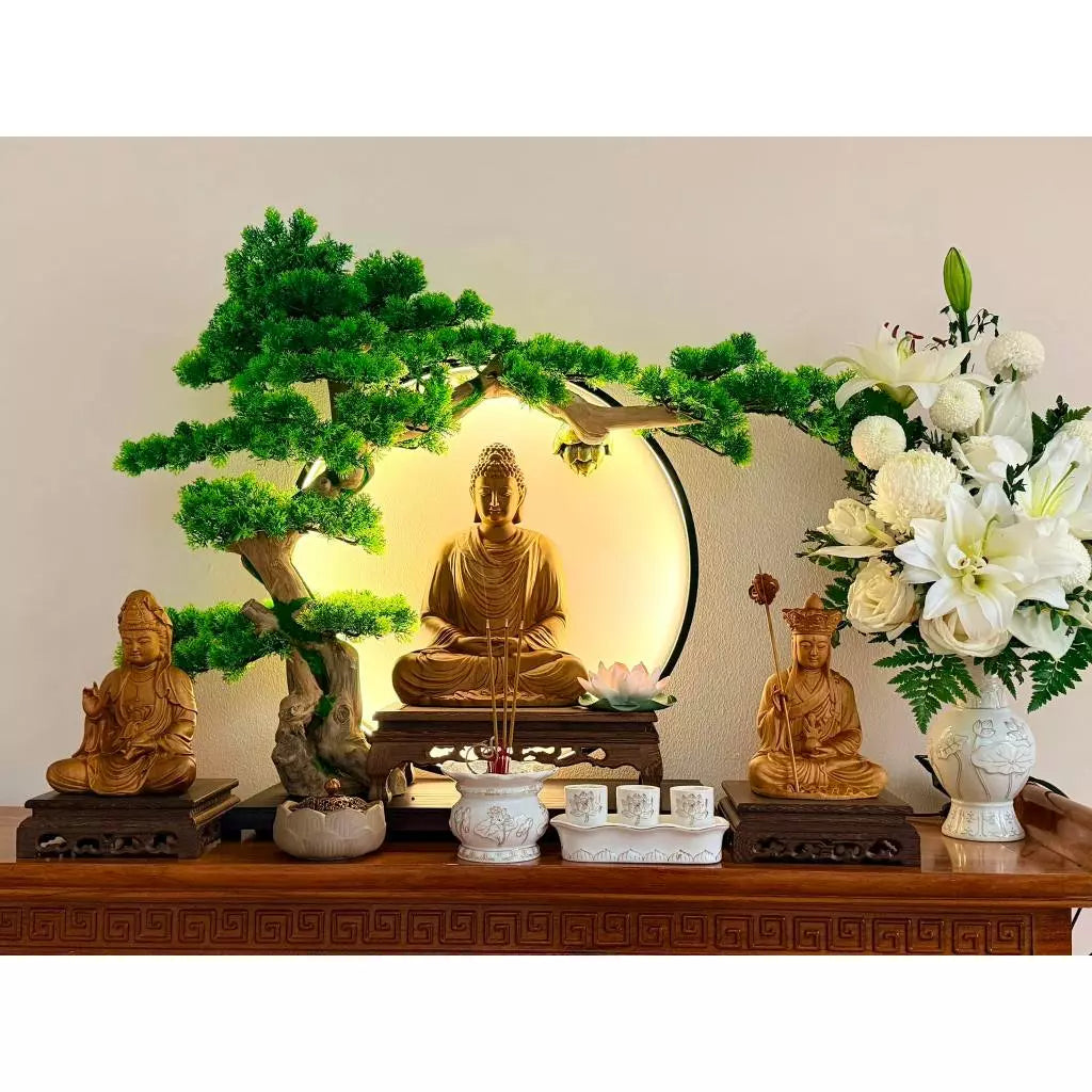 Bộ tượng Ta Bà Tam Thánh decor trưng bày ban thờ, góc thiền trà