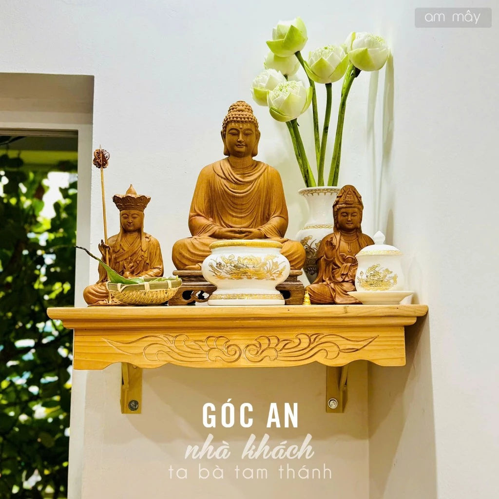 Bộ tượng Ta Bà Tam Thánh decor trưng bày ban thờ, góc thiền trà