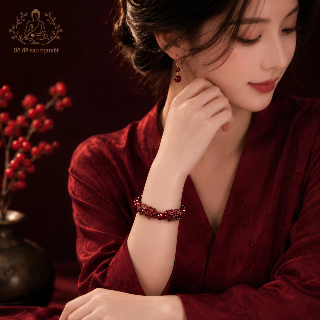 S12 Vòng Tay Chu Sa Charm Tỳ Hưu Đỏ