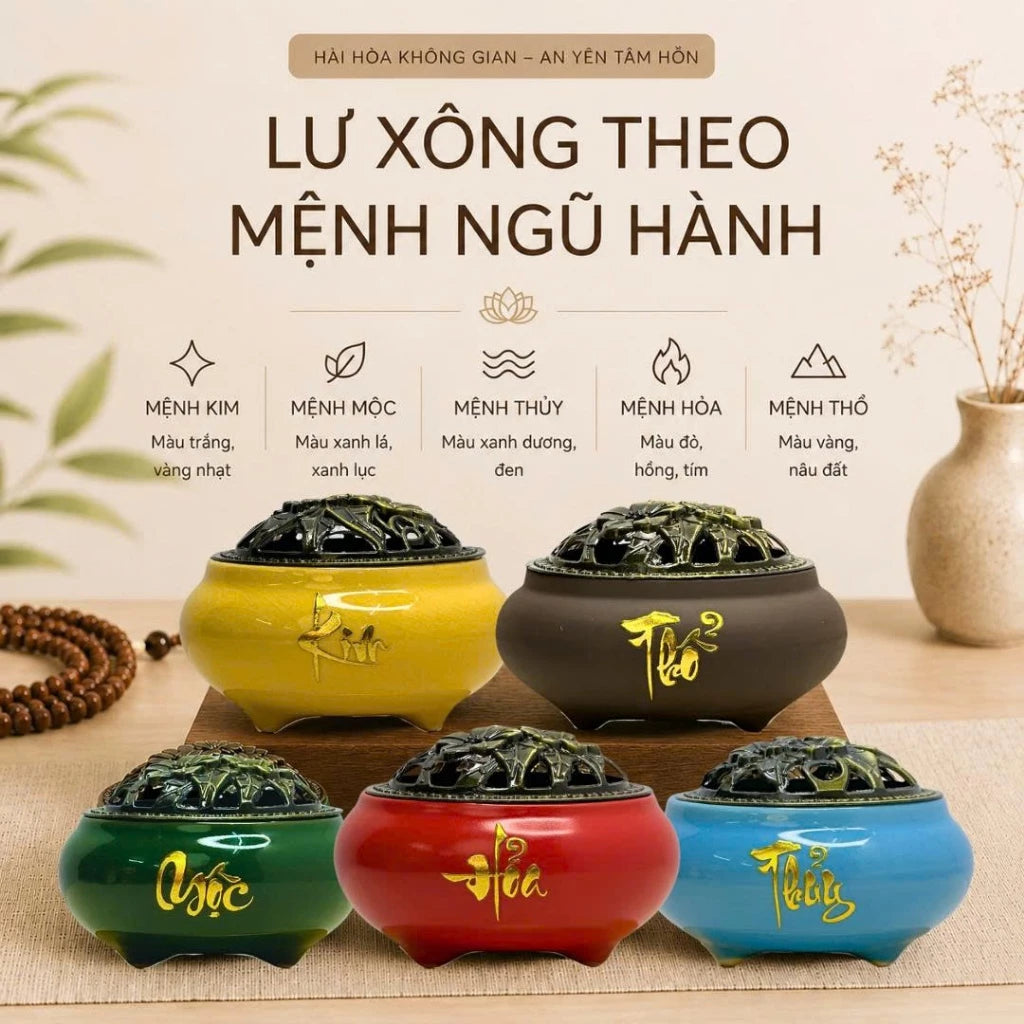 Lư Xông Trầm Gốm Sứ Ngũ Sắc