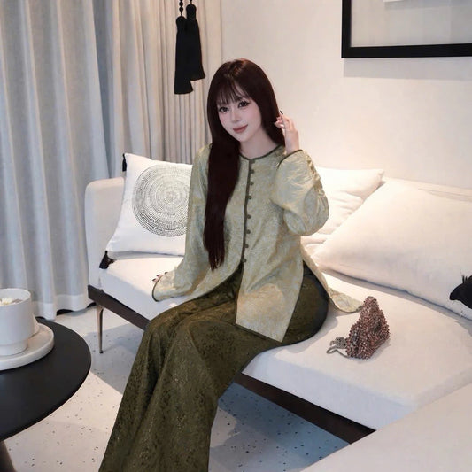 (Có Size Lớn) PP455 set bà ba pháp phục lụa tằm tencel ánh kim phối viền sang trọng và trẻ trung