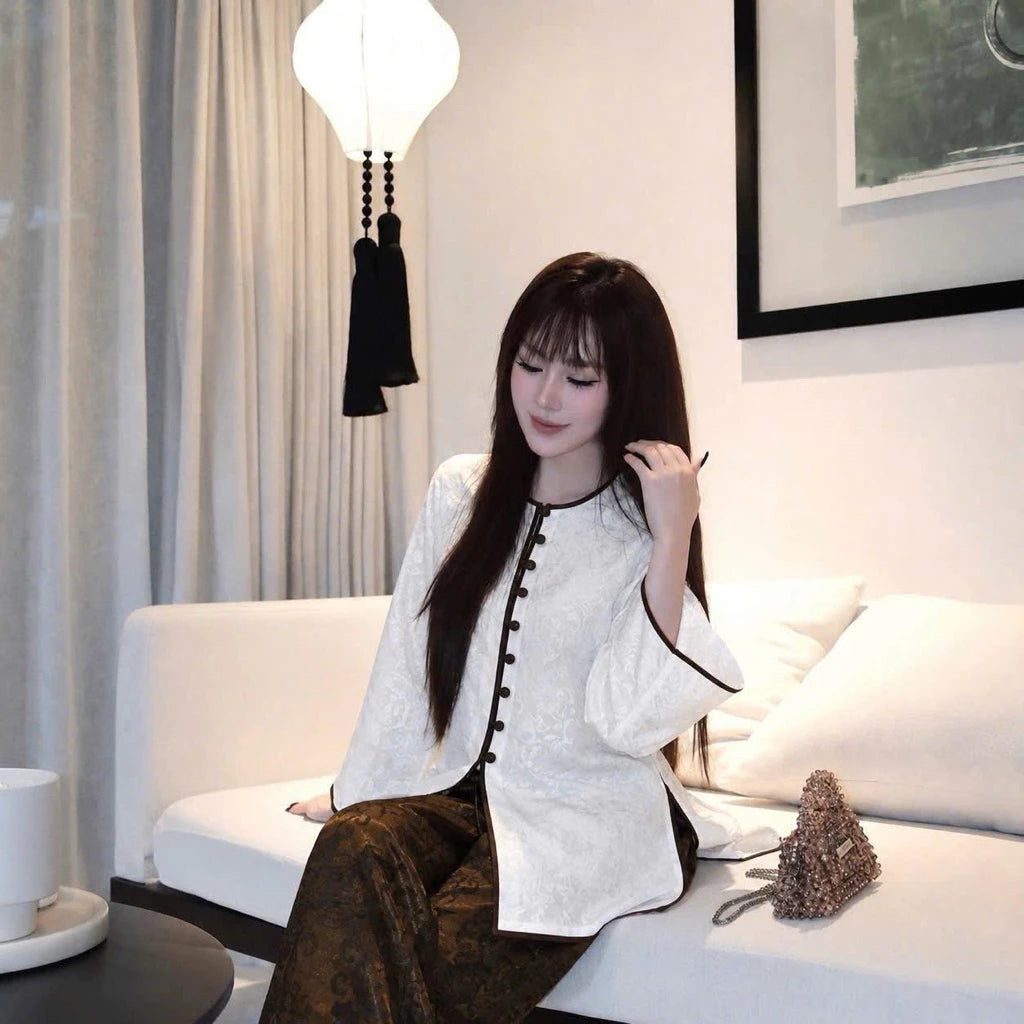 (Có Size Lớn) PP455 set bà ba pháp phục lụa tằm tencel ánh kim phối viền sang trọng và trẻ trung