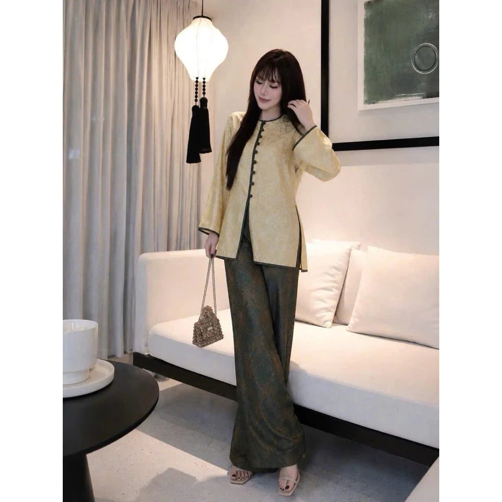 (Có Size Lớn) PP455 set bà ba pháp phục lụa tằm tencel ánh kim phối viền sang trọng và trẻ trung