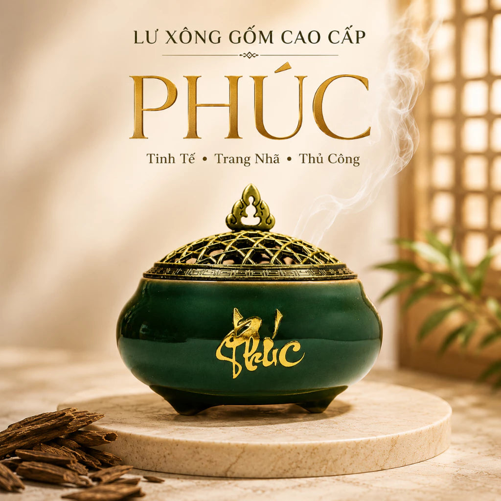 Lư Xông Trầm Gốm Cao Cấp Phúc Lộc Thọ