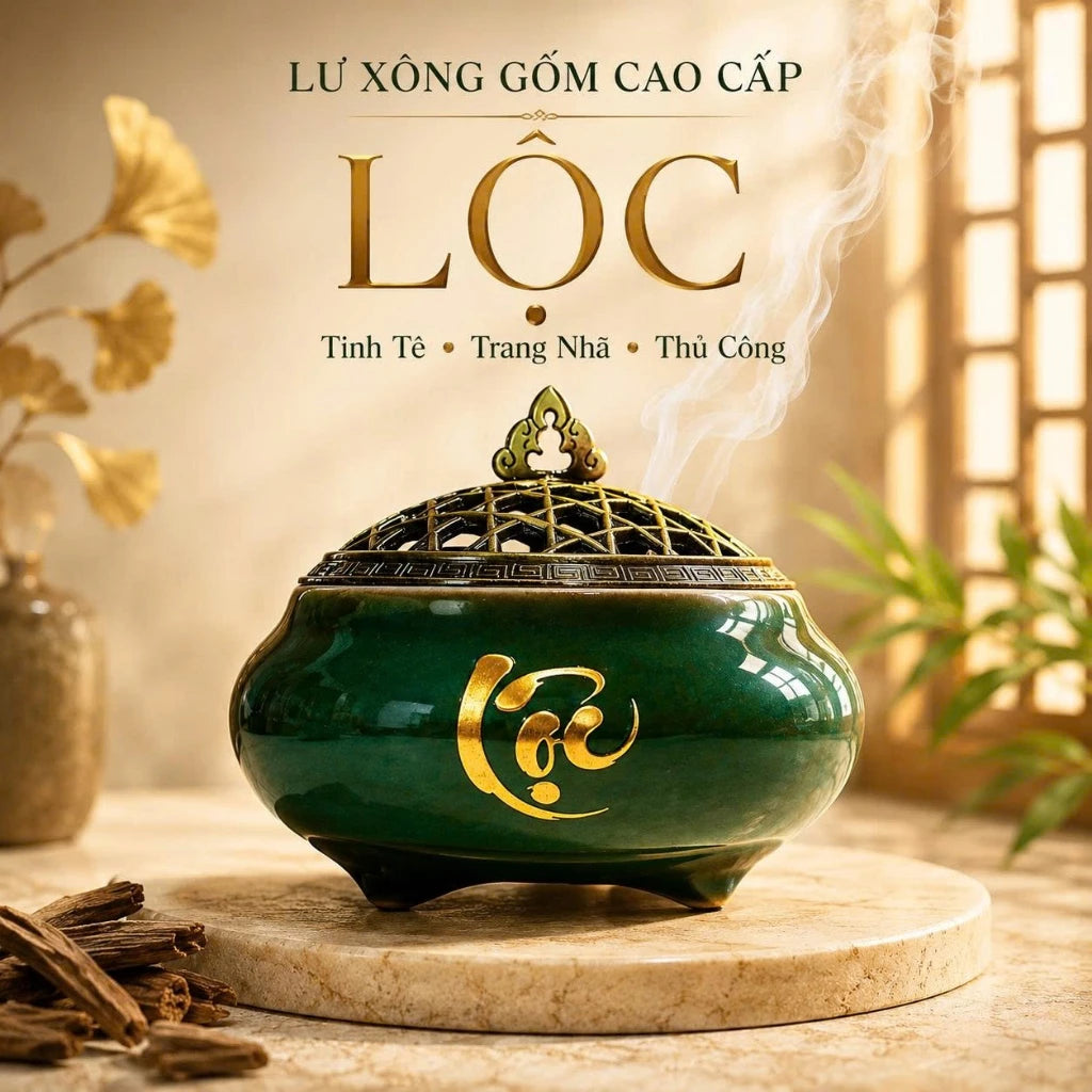 Lư Xông Trầm Gốm Cao Cấp Phúc Lộc Thọ