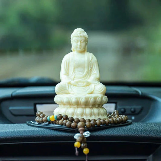 Tượng Phật Thích Ca A Di Đà Hạt Ngà – Tọa Đài Sen Thiền Định – Trang Trí Taplo Ô Tô, Bàn Làm Việc