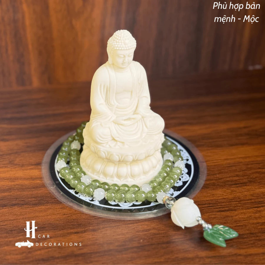 Tượng Phật Thích Ca A Di Đà Hạt Ngà – Tọa Đài Sen Thiền Định – Trang Trí Taplo Ô Tô, Bàn Làm Việc