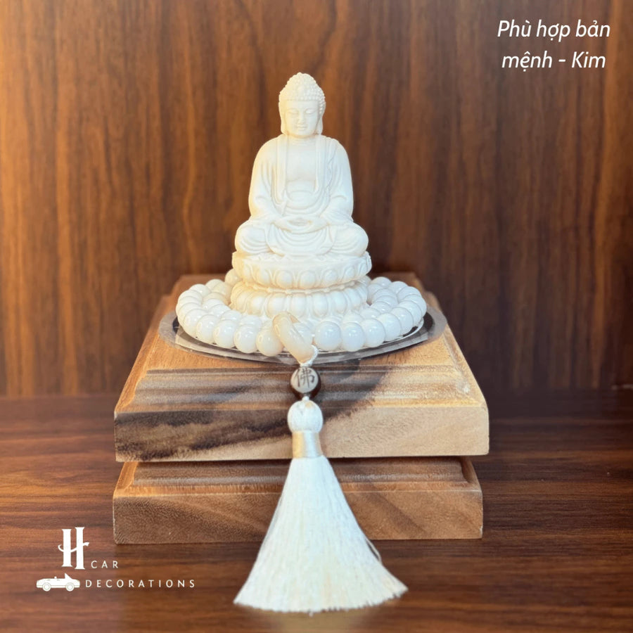 Tượng Phật Thích Ca A Di Đà Hạt Ngà – Tọa Đài Sen Thiền Định – Trang Trí Taplo Ô Tô, Bàn Làm Việc
