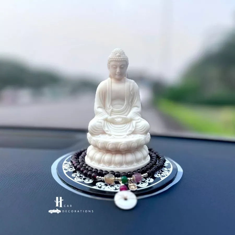 Tượng Phật Thích Ca A Di Đà Hạt Ngà – Tọa Đài Sen Thiền Định – Trang Trí Taplo Ô Tô, Bàn Làm Việc