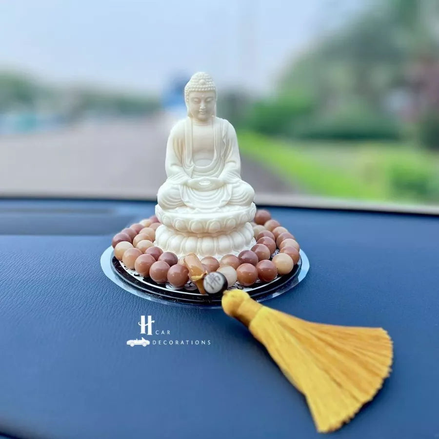 Tượng Phật Thích Ca A Di Đà Hạt Ngà – Tọa Đài Sen Thiền Định – Trang Trí Taplo Ô Tô, Bàn Làm Việc