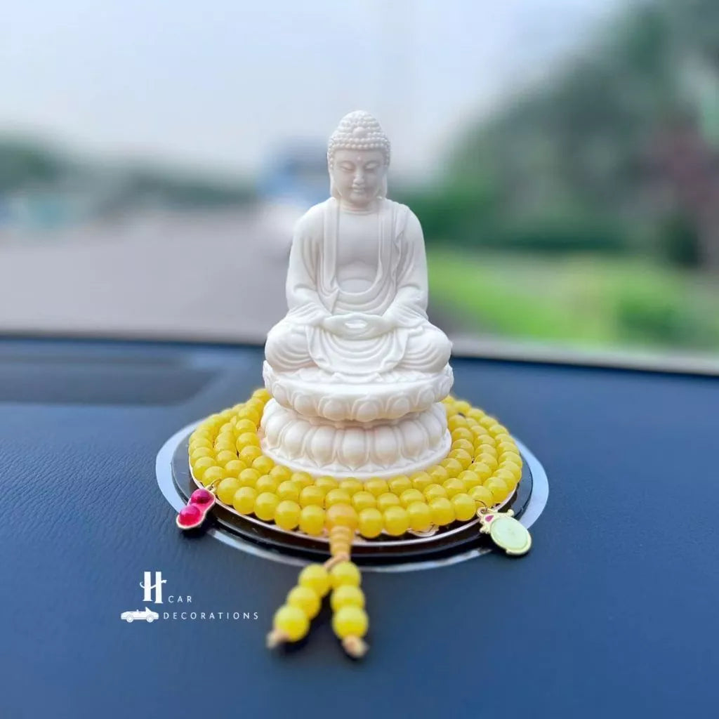 Tượng Phật Thích Ca A Di Đà Hạt Ngà – Tọa Đài Sen Thiền Định – Trang Trí Taplo Ô Tô, Bàn Làm Việc