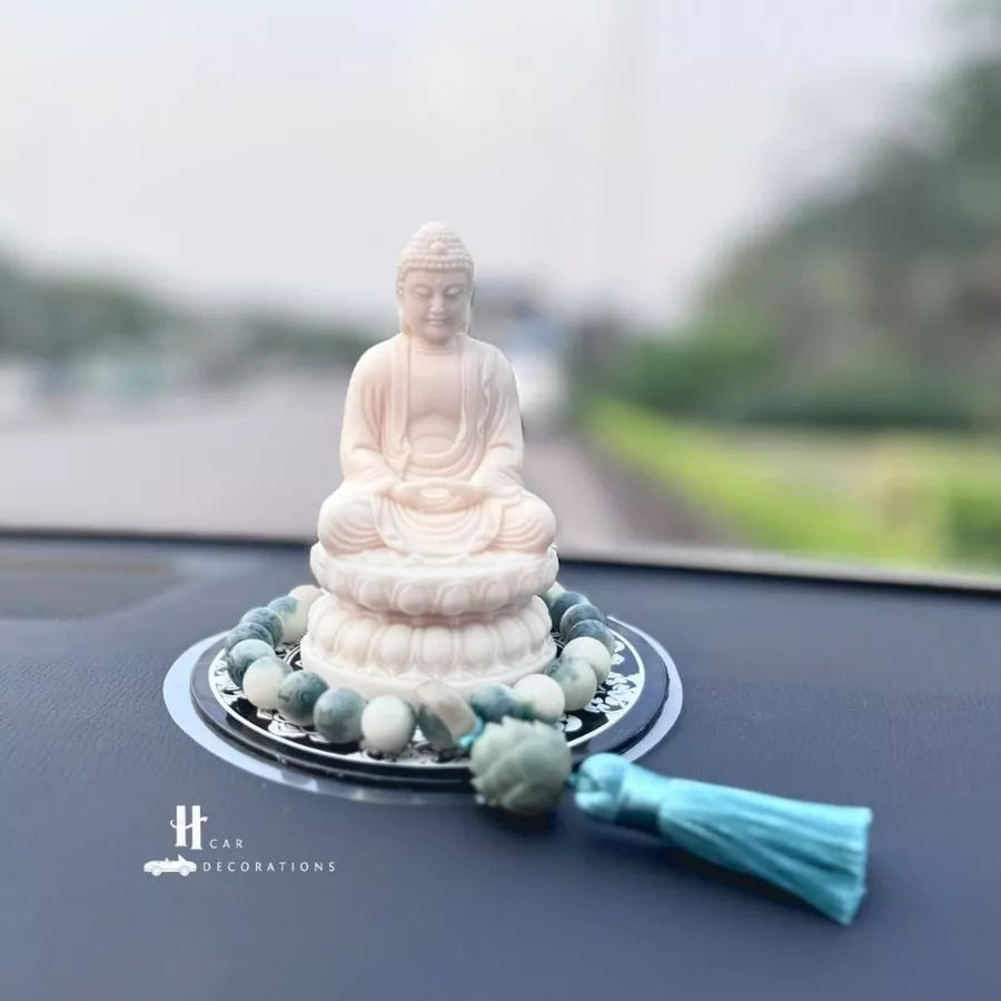 Tượng Phật Thích Ca A Di Đà Hạt Ngà – Tọa Đài Sen Thiền Định – Trang Trí Taplo Ô Tô, Bàn Làm Việc