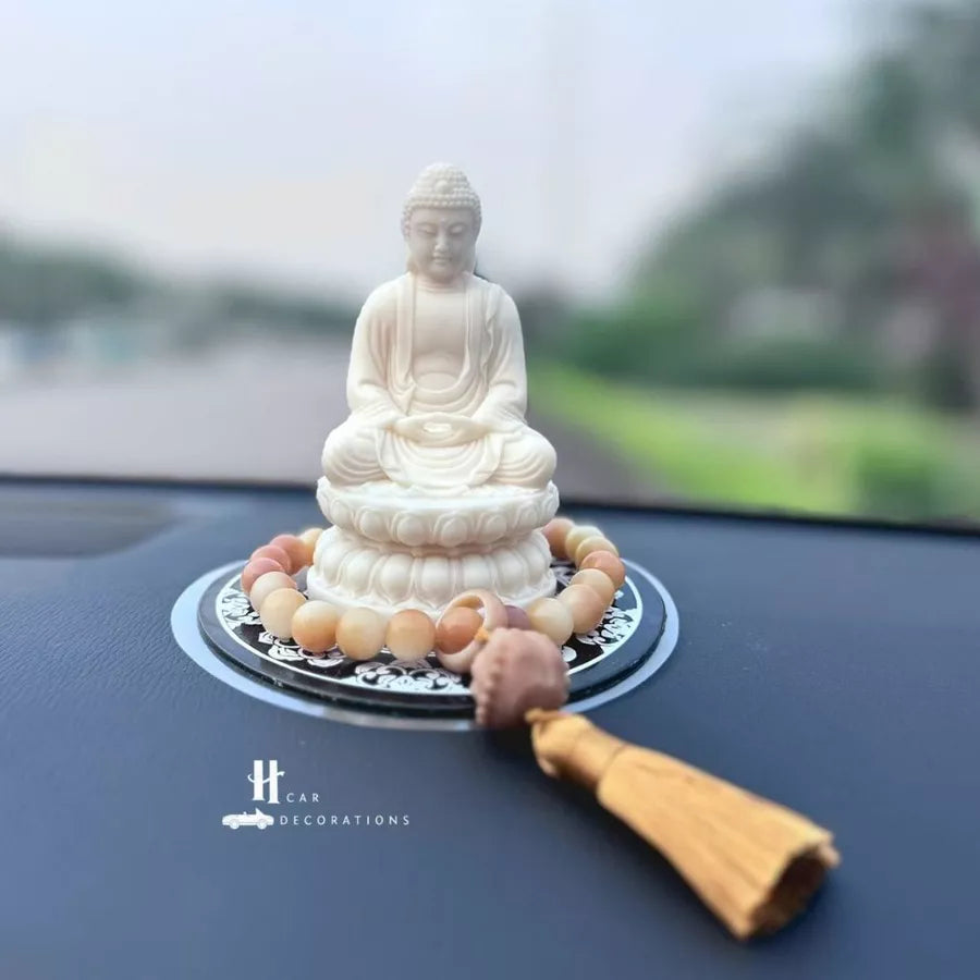 Tượng Phật Thích Ca A Di Đà Hạt Ngà – Tọa Đài Sen Thiền Định – Trang Trí Taplo Ô Tô, Bàn Làm Việc
