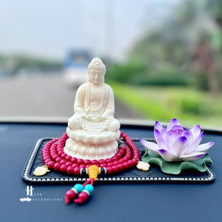 Tượng Phật Thích Ca A Di Đà Hạt Ngà – Tọa Đài Sen Thiền Định – Trang Trí Taplo Ô Tô, Bàn Làm Việc