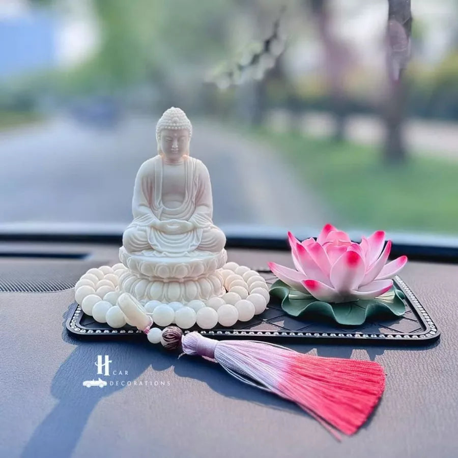 Tượng Phật Thích Ca A Di Đà Hạt Ngà – Tọa Đài Sen Thiền Định – Trang Trí Taplo Ô Tô, Bàn Làm Việc