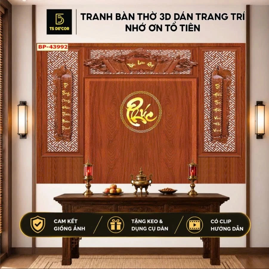 Tranh 3D trang trí phòng thờ vải lụa kim sa cao cấp